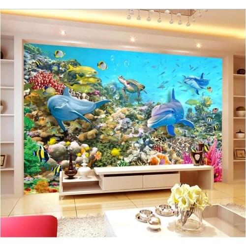 3d photo wallpaper custom mural ocean dolphin fish tv background paintings 3d wall mural wallpaper for living room home decor