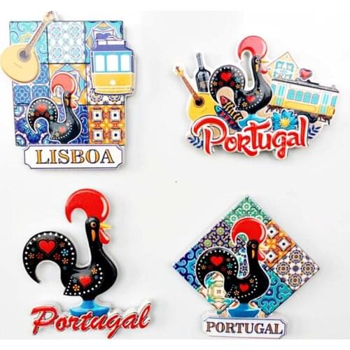 Hand-painted Portugal Rooster Lisbon Tram Guitar 3D Fridge Magnet Travel Souvenir Refrigerator Magnetic Stickers Home Decor