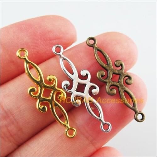 40Pcs Retro Tibetan Silver Tone Gold Antiqued Bronze Tone Chinese Knot Charms Connectors 9x29.5mm
