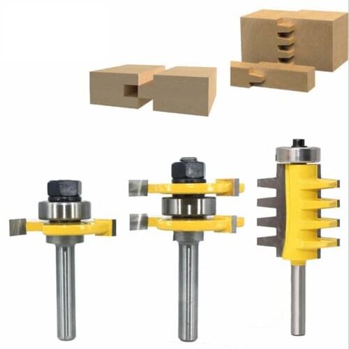 8-handle 3-piece three tooth T-type tenon cutter, panel cutter, floor cutter, woodworking milling cutter, tungsten steel milling