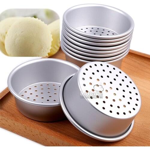 10pcs 9.5cm leaky style round cup aluminium anodizing cake pan cake moulds with holes baking steaming tools DIY bakery