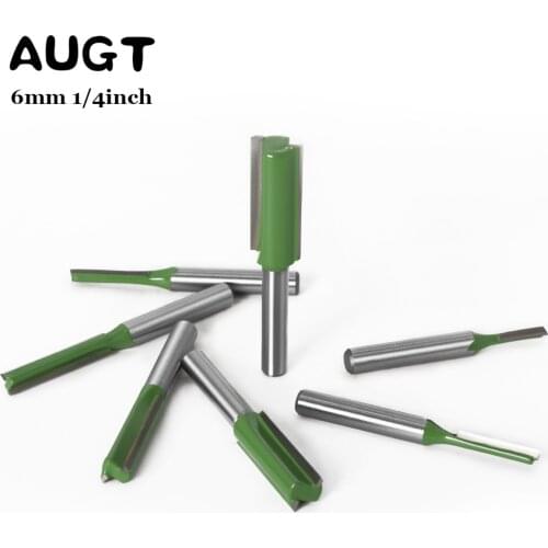 AUGT 1/4" 6.35MM 6MM Shank Milling Cutter Wood Carving Straight Bit Set Single Double Flute Woodworking Milling Tools