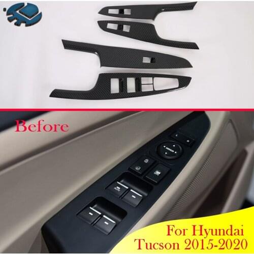 For Hyundai Tucson 2015-2020 Car Accessories Carbon Fiber Style Door Window Armrest Cover Switch Panel Trim Molding Garnish