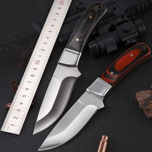 Free shipping The sharp Outdoor defense 58HRC height hardness steel hunting knife wood handle