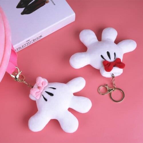 Disney Anime Minnie Mickey Mouse Bow Palm Soft Stuffed Doll Keychain Mickey Plush Toy Bag Pendant Keyring Accessories Kids Gift