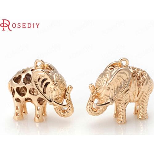 D342)4 pieces 17x17mm 24K Champagne Gold Color Plated Brass Elephant Charms Pendants Pendants High Quality Jewelry Accessories