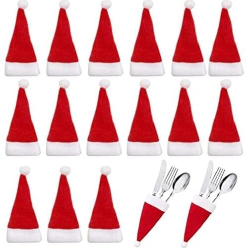 10pcs Christmas Fork Knife Cutlery Spoon Holder Bag Pocket Kitchen Tableware Storage Bag Christmas Home Dinner Table Decorations
