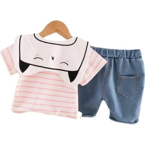 Kids Summer Sportswear Children Girls Striped T Shirt Shorts 2pcs/sets Baby Boys Casual Costumer Toddler Infant Cotton Tracksuit