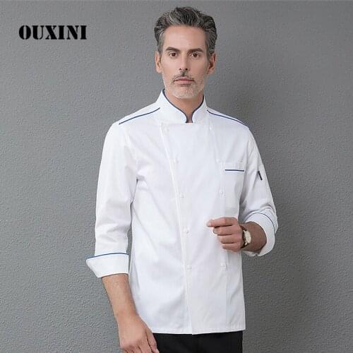 Chef costume hotel workwear for men and women food chef kitchen jacket white shirt restaurant uniform cook M-4XL Oversized code