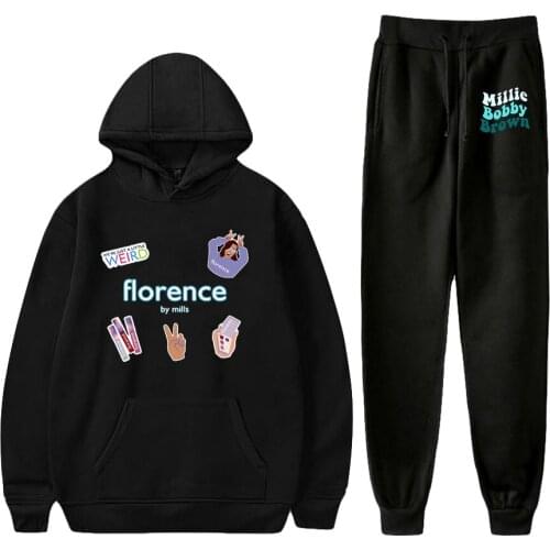 Millie Bobby Brown casual Fashion Fall suit Hoodies Sportswear Hoodie Sweatshirt+Pant two pieceSet