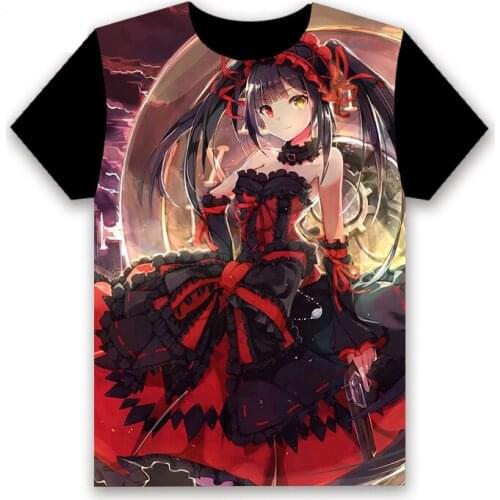 Fashion Mens T-shirt Anime DATE A LIVE Yatogami Tohka Tokisaki Kurumi Cosplay Izayoi Miku Short Sleeve Black Tee Customize