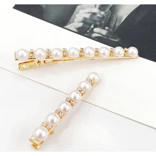 Fashion Simulated Pearls Hairclip for Women Rhinestone One-Line Hairpin Hair Accessories EA