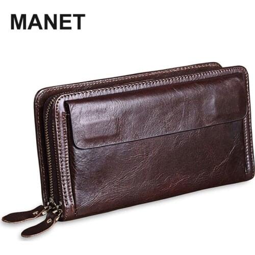 MANET Mens Purse Genuine Leather Wallet Multifunctional Cards Wallets Business Long Style Money Bag High Quality Pack Handbag