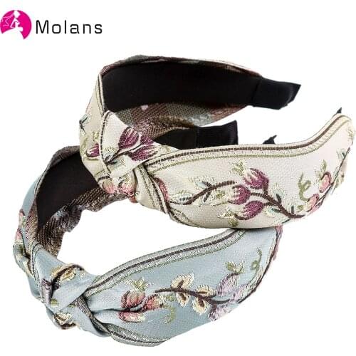 MOLANS New Retro Knotted Headband For Women Hair Accessories Girls Flower Embroidery Hairbands Hair Hoops Band Headwear Bezel
