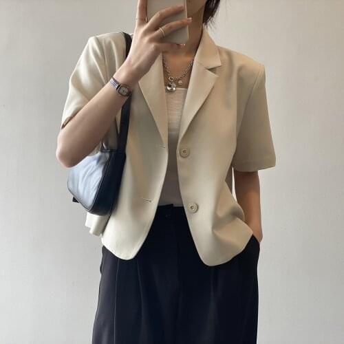 Solid Color Short Sleeve Blazer Womens Summer 2021 New Korean Loose Fashion Short Suit Jacket 80158