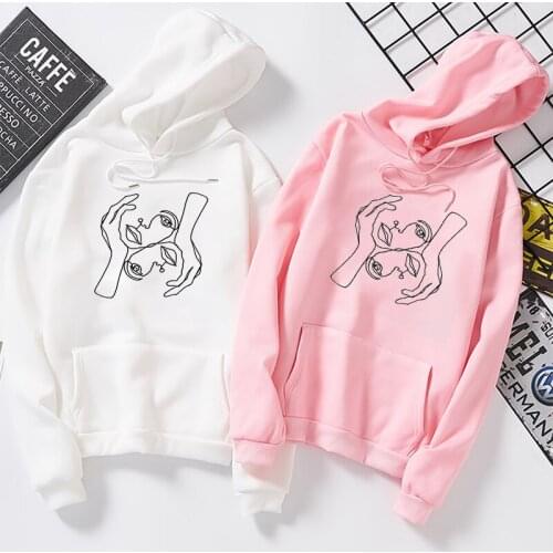 Autumn Winter Harajuku Women Pink Hoodies White Graphic Sweatshirt Best Friend Pullovers Casual Tops Moletom Mujer Streetwear