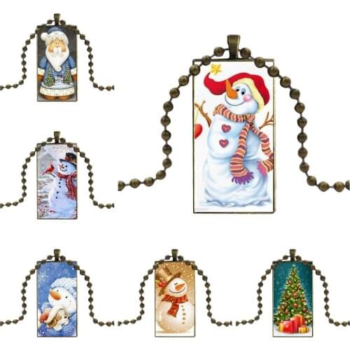 Necklace Fashion Long Chain With Rectangle Necklace Jewelry For Women Wedding Gift Cute Christmas Gifts Santa Claus Snowman