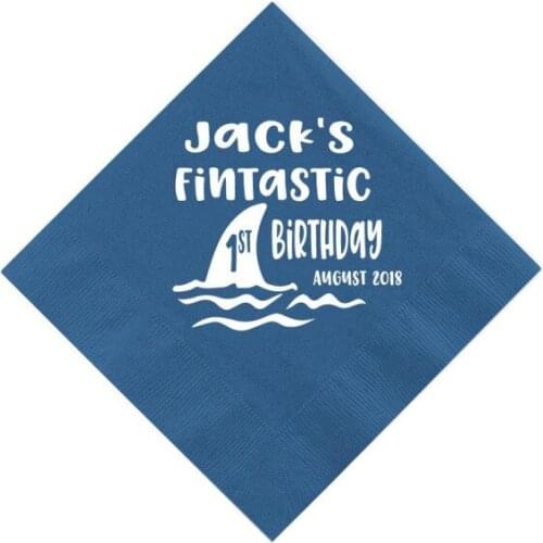 Fin-tastic Shark Birthday Personalized Napkins - First Birthday - Shark Birthday Napkins, Custom Boy Birthday Napkins baby showe