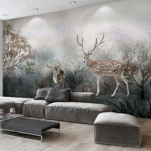 Custom Mural Wallpaper 3D Art Forest Elk Living Room TV Study Background Wall Mural Nordic Style Home Decor Papel De Parede 3 D