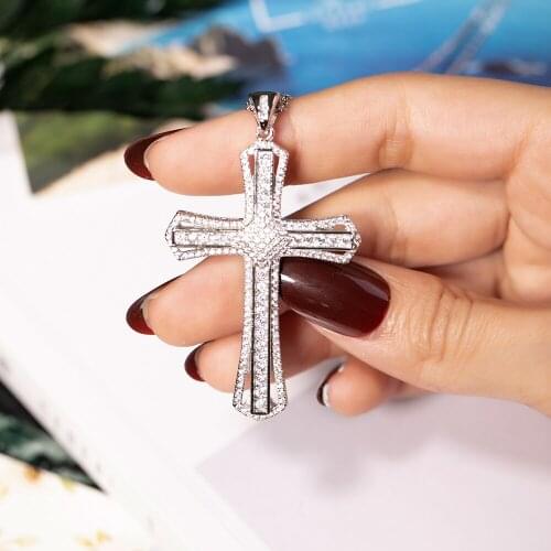Luxury 925 Sterling Silver Exquisite Bible Jesus Cross Pendant Diamond Necklace for Women Crucifix Charm Topaz Gemstone Jewelry
