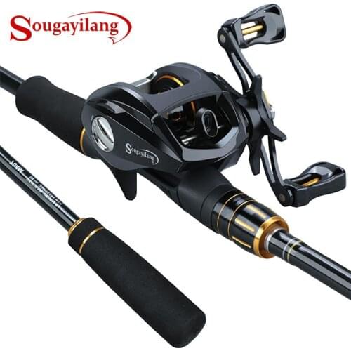 Sougayilang 4 Section Carbon Fiber Fishing rod and Reel Combos Portable Casting Fishing Pole 12+1BB Baitcasting Reel Fishing Set