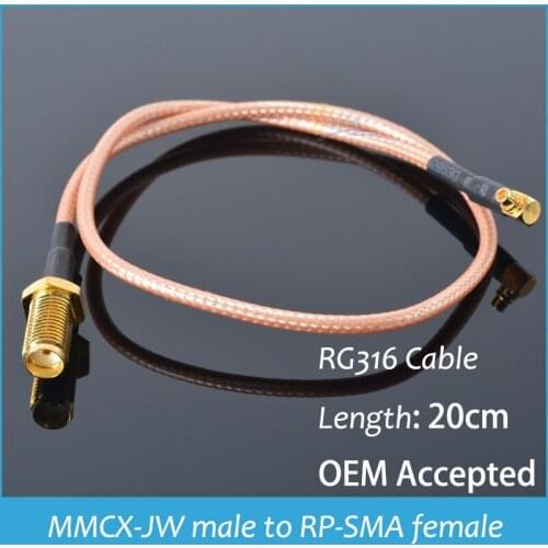 Sindax MMCX-JW male elbow to RP-SMA female screw head outside the needle RG316 lenght 20cm Drop shipping