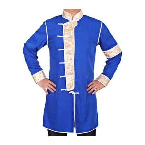 Blue mongolia top for men blue mongolia clothing long sleeve chinese minority clothes for men blue royal costume adults