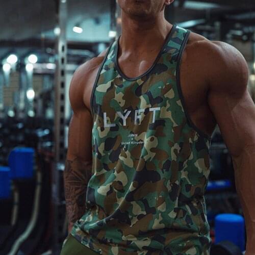 2021 Sports stitching vest for leisure training breathable elastic leisure camouflage muscle fitness I-shaped vest