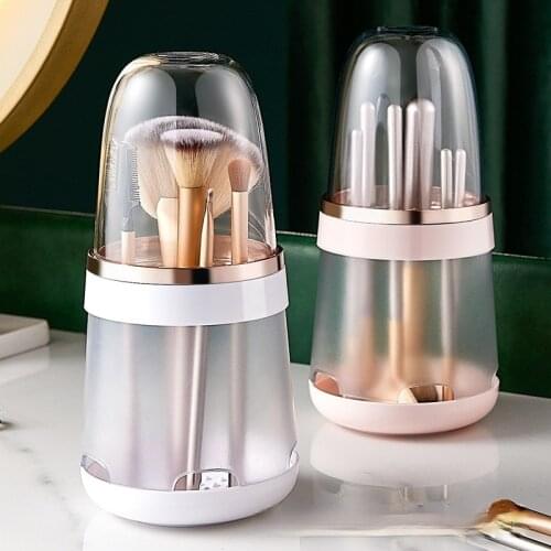 Makeup Brush Storage Box Dustproof Household Round Storage Bucket Desktop Eyebrow Pencil Rack with Lid Portable