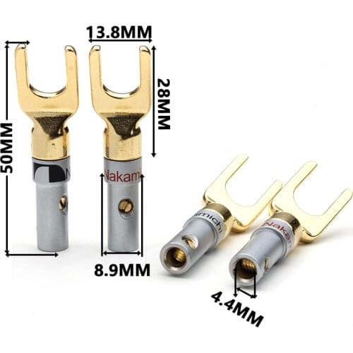 YT 12PCS Gold Plated Copper U- type Banana Plug Connectors Grade Interpolation Screw Audio Speaker Cable Wire Connectors
