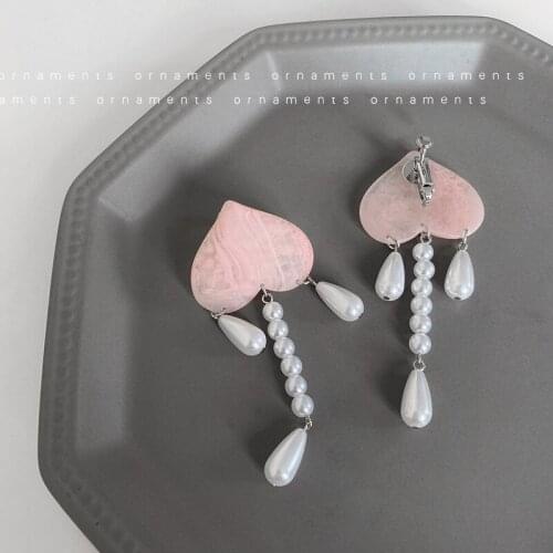 ZiccoWong Fashion Big Peach Long Hanging Earring 2021 New Trendy Baroque Pink Heart Pearl Beads Sweet Drop Dangle Earring Gifts