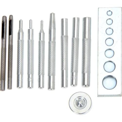 11pcs/set Metal Leather Hole Punches Snap Fastener Installation Kit Rivet Setter Base Set for DIY Leathercraft Leather Tools