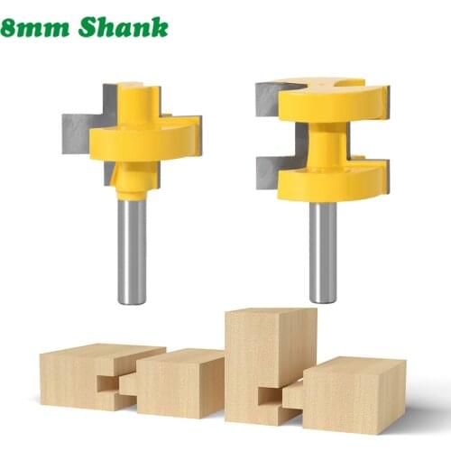 2PC/Set 8MM Shank Milling Cutter Wood Carving T-Slot Square Tooth Tenon Bit Milling Cutter Carving Router Bits For Woodworking