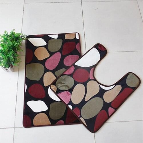 2 Pieces/set Floor Mats Bathroom Rug Living Room Foot Mat Bathroom Carpet Printed Living Room Carpet U Shape Bathroom Rug Set B