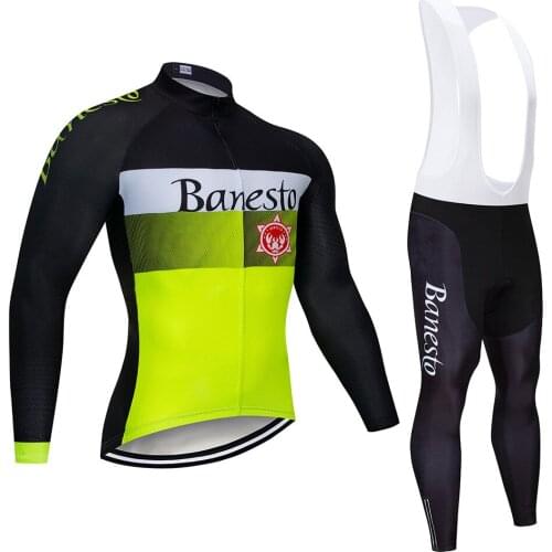 Banesto 2020 Long Sleeves Cycling Jersey Set Mountain Road Cycling Suit MTB Outdoor Racing Bike Sweatshirt Pants Sportswear