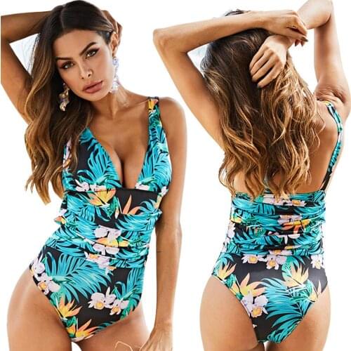 2021 Summer Sexy Woman Bikinis Party Set Plus Size Beach Floral Green Dresses High Waist Female Backless Europe Swimsuit 1 Piece