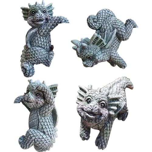 4 PCS Baby Dragon Statues Garden Resin Dragon Decor Flower Pot Pendant Garden Hanging Ornaments Dragon Yard Art Decor