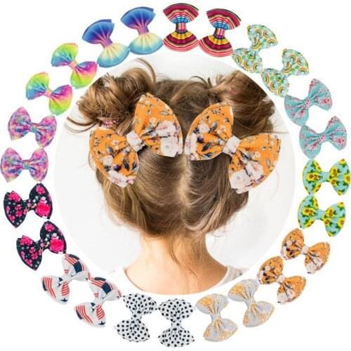 40pc/lot Baby Large 5'' Dot Floral Prints Waffle Hair Bow With Clip For Girls Knotbow Hairpins School Girl Hair Accessories