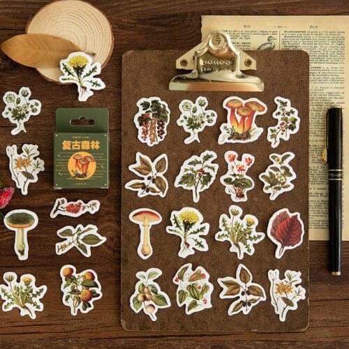 46Piece forest Label Stickers Mini Boxed Stickers Diary Adhesive Scrapbooking Decorative Stationery Stickers 4*4CM