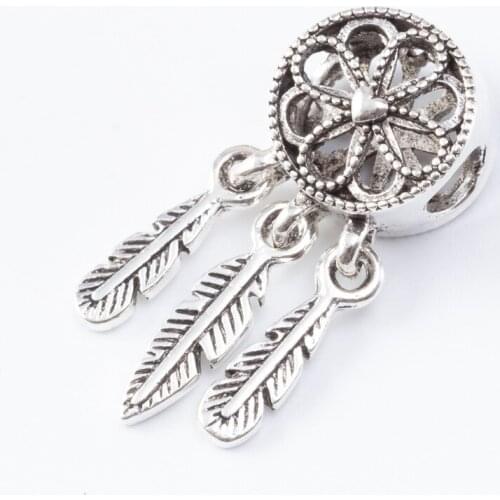 5PCS Zinc Alloy Charm Dream Catcher Holder Flower Feather Loose Beads Fit Women Pendants Bracelets Necklaces DIY Jewelry Making