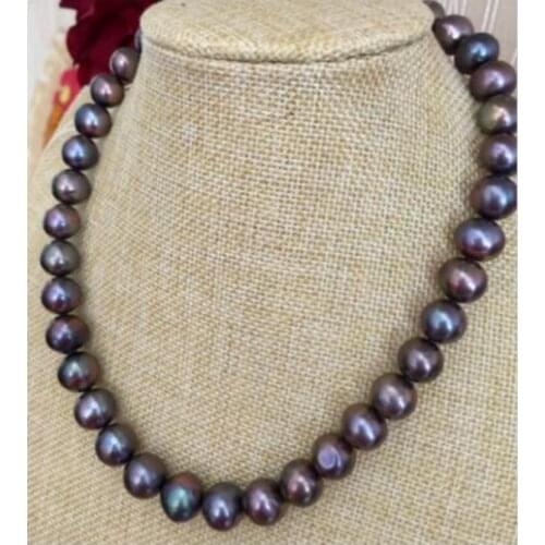 Noble jewelry 11-12mm south sea round black pearl necklace 14k