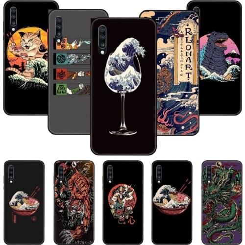 Phone Case For Samsung Galaxy A 50 51 71 70 7 5 10 20 30 40 41 21 S E Black Cover Coque Japanese Cartoon Animal Sushi Wave