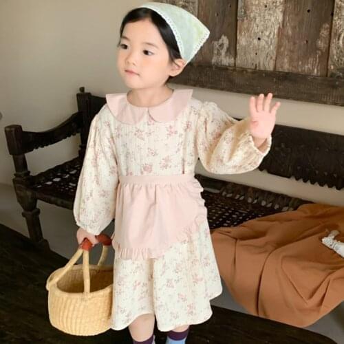 Pastoral style floral dress 2021 autumn baby girls clothes cotton sweet kids princess dress