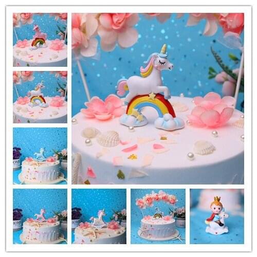 3 Style Unicorn Figurine, Mini Resin Unicorn Cake Topper for Baby Shower Kids Birthday Party Office Desk Decoration Supplies