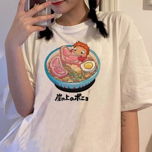 T-shirt 2021 Harajuku cute cat eating noodle print top fashion retro loose T-shirt summer black Korean ins style clothes