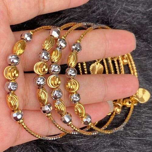 4pcs Indian Gold&silver Ball Bangles Ethiopian African Bangles for Women Two-tones Dubai Bangles Bracelets Wedding Jewelry Gift