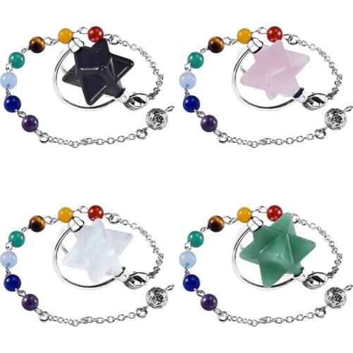 SUNYIK 7 Chakra Stone Merkaba Star Pendulum,Crystal Point Healing Reiki Dowsing Wicca Divination Tool