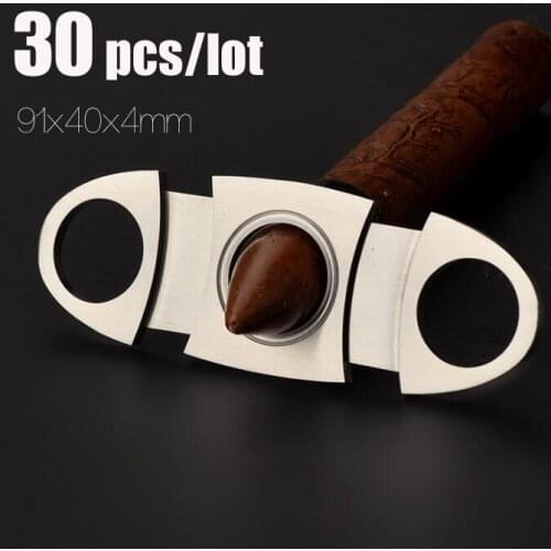 30Pcs/lot High-quality Stainless Steel Pocket Cigar Cutter Knife Double Blades Scissors Shears With OPP Bag 91x40mm