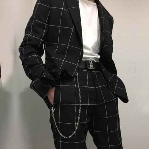 Handsome Plaid Single Breasted Wedding Tuxedos Groom Wear 2 Piece Set Mens Suits 2021 Check Groomsman Business Male Clothing