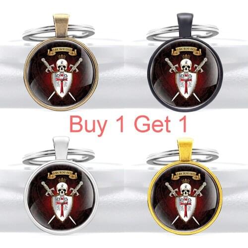 Buy 1 Get 1 Steampunk Knight Templar Glass Dome Key Chains Skeleton Skull Cross Men Women Key Ring Jewelry Gifts